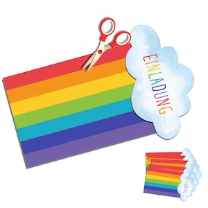 Regenbogen Einladungskarte zum selber Basteln,  Kindergeburtstag Einladungskarten DIY, Einladung Kindergeburtstag Regenbogen