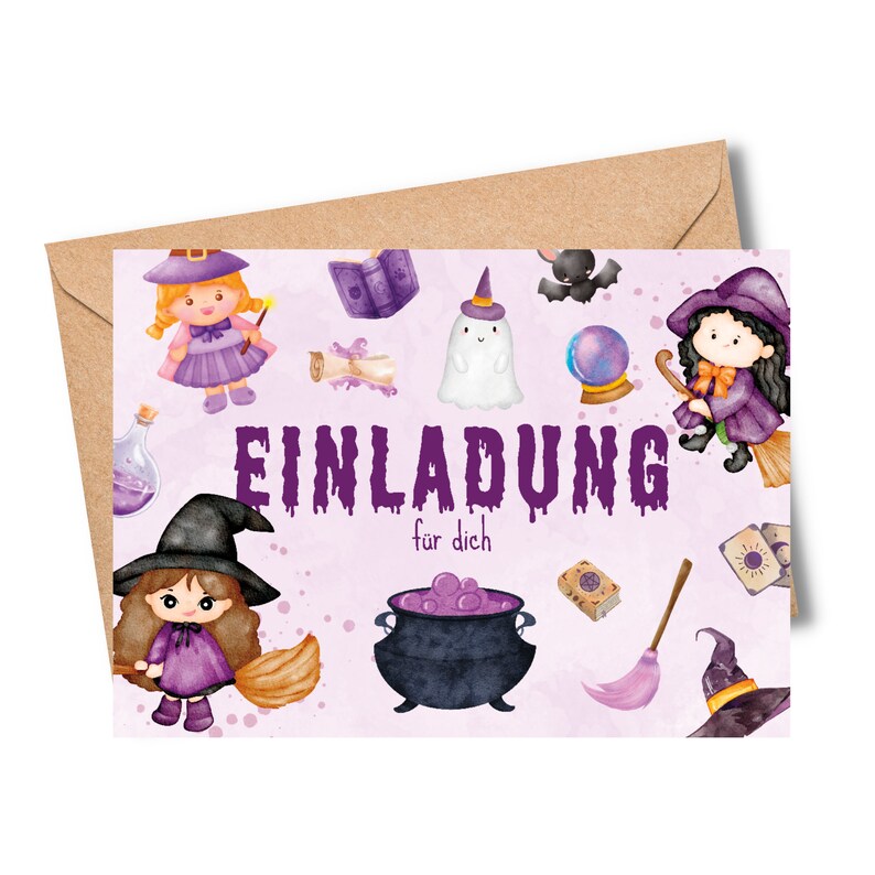 Witch invitation cards for children's birthdays | Birthday invitations for children | Witch party | Witch invitation cards for children's birthdays image 7
