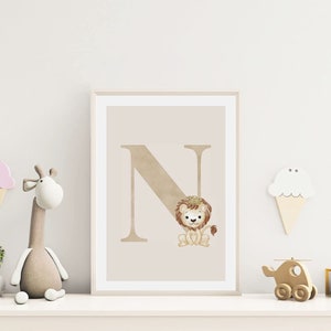 MeinBaby123® DIN A4 imágenes guardería | Letras iniciales | Póster decoración de la habitación de los niños | Decoración de la habitación del bebé | Cita Murales (León - N)
