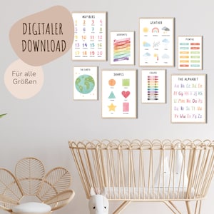 Descarga digital MyBaby123® | Juego de 8 carteles de aprendizaje educativo | Pósteres de aprendizaje en inglés para la habitación de los niños (pósteres de aprendizaje - juego de 8 en inglés)