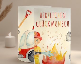 10 Feuerwehr Windlichthüllen – Teelicht Banderolen für Kindergeburtstag, aufregendes Feuerwehr Design, Party Deko für Jungen, Feuerwehrparty