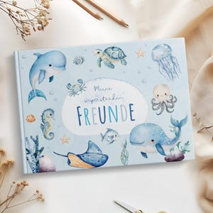 Amigos reservan un mundo submarino para niños | Álbum de amistad delfín | Álbum de amigos jardín de infantes y escuela | libro de amistad para niños