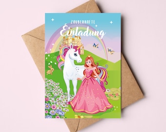 Set Di 6 Biglietti D'Invito A Forma Di Castello Incantato - Per Compleanno Principessa, Festa Ragazze, Con Buste Rosa Coordinate