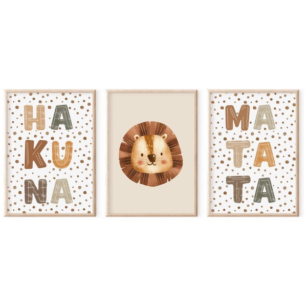MeinBaby123® Set of 3 DIN A2 Pictures Children's Room | Poster children's room decoration | Baby room decoration | Wall pictures with saying (Hakuna Matata A2)
