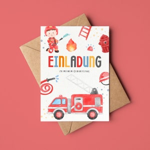 Feuerwehr Einladungskarten Kindergeburtstag | Geburtstagseinladungen für Jungs | Kindergeburtstags Einladungskarten Feuerwehr