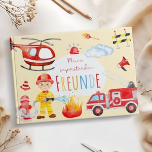 Libro de amigos del departamento de bomberos para niños | Álbum de la amistad camión de bomberos | Álbum de amigos jardín de infantes y escuela | Libro de la amistad chicos