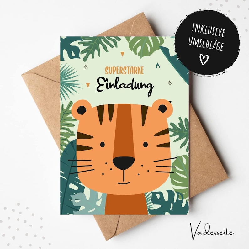 Inviti per feste di compleanno per bambini a tema tigre MeinBaby123® | Inviti di compleanno per bambini | Buste incluse immagine 2