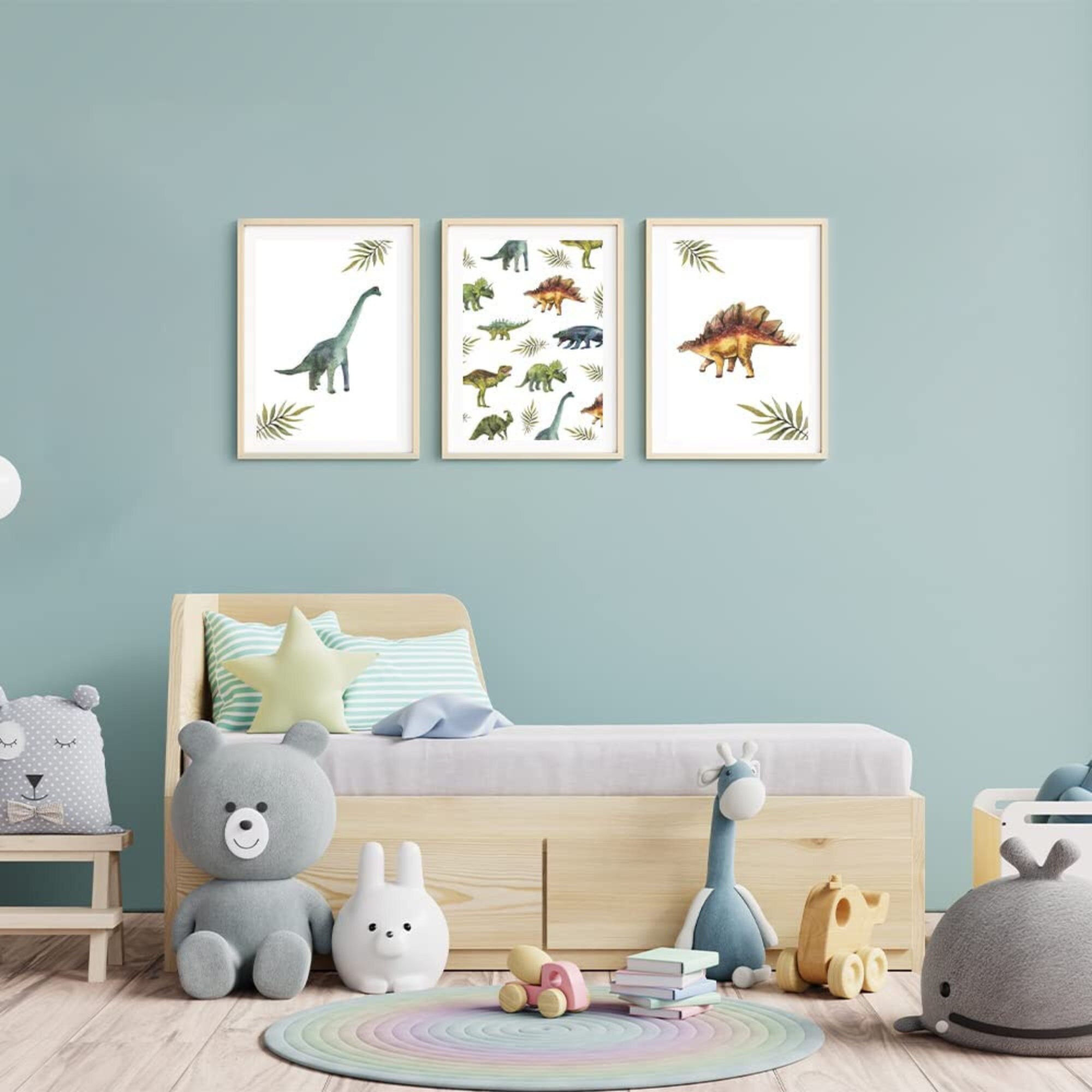 6 Affiches Dinosaures Chambre Bébé - 21x30 Cm, Toile 320gsm | Déco Enfant, Thème Forêt Et Animaux