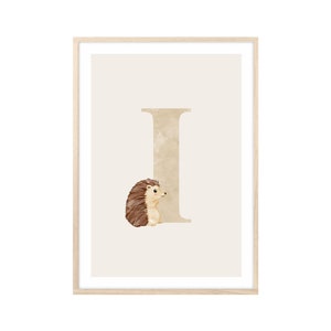 MeinBaby123® Cuadros DIN A4 habitación infantil | Letras iniciales | Póster decoración de la habitación de los niños | Decoración de la habitación del bebé | Fotomurales de frases (dulce erizo -I)