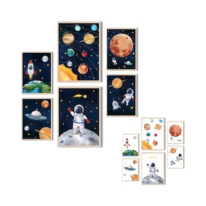 MeinBaby123® juego de 6 cuadros DIN A4 y DIN A5 habitación infantil por ambos lados | Póster decoración de la habitación de los niños | habitación del bebé | Murales (Astronauta V5)