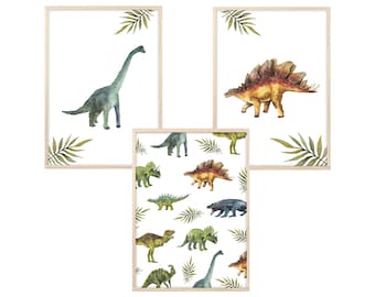 MeinBaby123® Set of 3 dinosaur posters DIN A4 | Dinosaur Pictures | Baby room decoration | Nursery Wall Art (Dino Poster Set - 2)