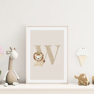 MeinBaby123® DIN A4 imágenes guardería | Letras iniciales | Póster decoración de la habitación de los niños | Decoración de la habitación del bebé | Cita Murales (León - W)