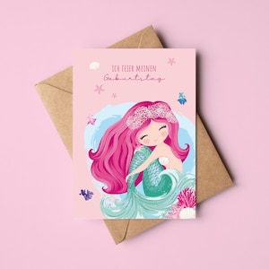 Cartões de convite de sereia para aniversário infantil | Convites de aniversário para meninas | Cartões de convite de sereia