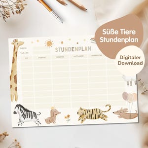 Digital timetable for children PDF to download | School timetable | Printable timetable for school - cute animals