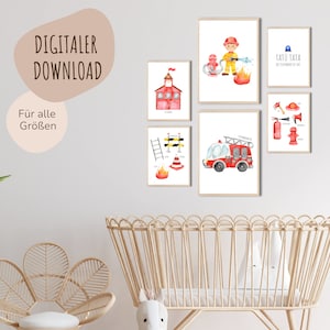 MeinBaby123® Digital Download | Fire Department Poster Set of 6 | Children&#39;s Room Pictures | Children&#39;s Room Poster with Fire Department Motif | (Fire Department Set V2)