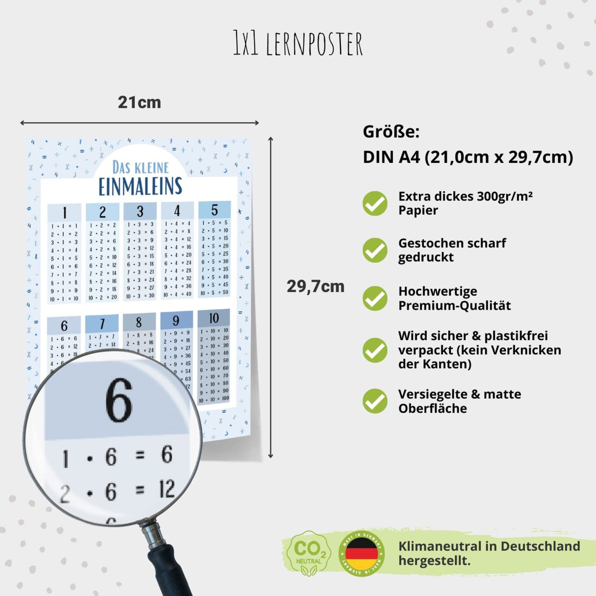 MeinBaby123® 1 x 1 poster | Einmaleins Trainer per bambini | poster educativo DIN A2 scuola elementare | insegnare la piccola impresa monouso | Include 4 fogli di esercizio (piccola e colorata