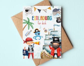 Piraten Einladungskarten Kindergeburtstag | Geburtstagseinladungen für Jungs | Piratenparty Einladungskarten
