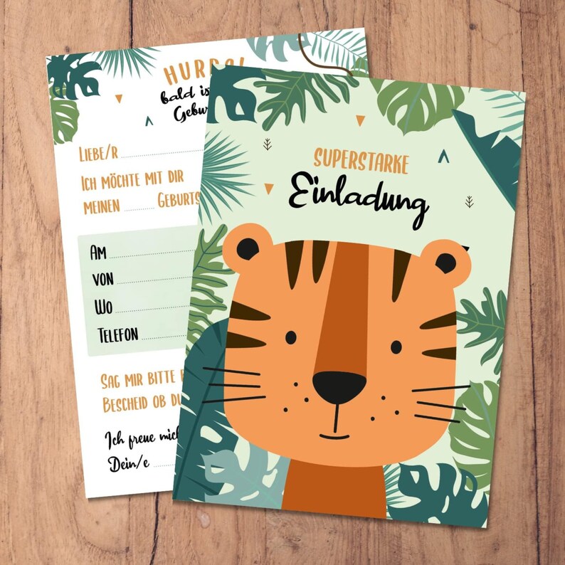 Inviti per feste di compleanno per bambini a tema tigre MeinBaby123® | Inviti di compleanno per bambini | Buste incluse immagine 3