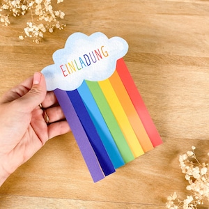 Biglietto d'invito arcobaleno da realizzare da solo, biglietti d'invito compleanno bambini fai da te, invito compleanno bambini arcobaleno