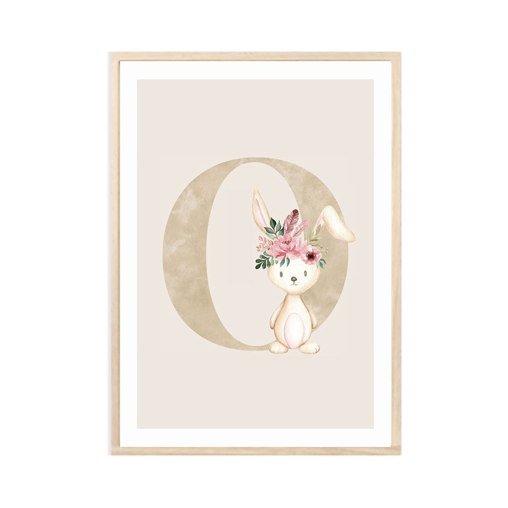 MeinBaby123® DIN A4 imágenes guardería | Letras iniciales | Póster decoración de la habitación de los niños | Decoración de la habitación del bebé | Decir Murales (Conejo - O)