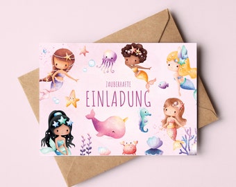 Biglietti d'invito a tema sirena per compleanni di bambini | Inviti di compleanno per bambine | Biglietti d'invito a tema sirena per compleanni di bambini