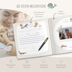 Babydagboek 'Mijn eerste jaar' Geheugenboek baby Cadeau-idee voor een geboorte Leg magische momenten voor de eeuwigheid vast beige afbeelding 5