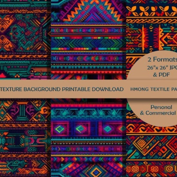 3 Hmong Textile Inspired Pattern Backgrounds, Printable Digital Pattern Downloads, PDF and 8000px JPG, Commercial and Personal Use,