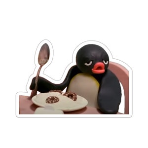 Funny Pingu holding spoon Vinyl Sticker Decal