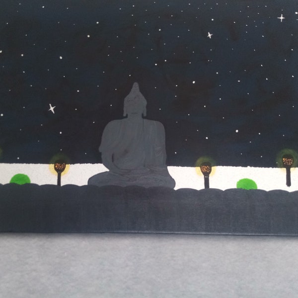 Tableau moderne zen bouddha, peinture à acrylique à la main sur toile de coton 40x60cm