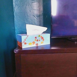 Wooden Tissue Box - Hand Painted, Autumn Theme