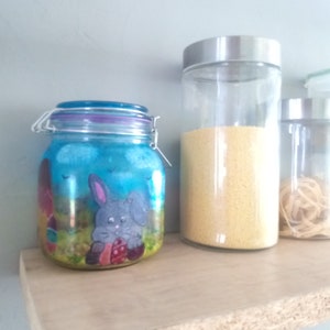 Hand-painted Easter jar &quot;Festive bunny and eggs&quot;
