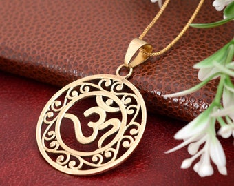 Handmade Gold Pendant Designer Pendant Om Large Pendant Delicate Pendant Chakra Healed Buddha Spiritual Yoga Jewellery Gift, Gift for Her