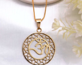 Om Large Pendant Delicate Pendant Chakra Healed Buddha Spiritual Yoga Jewellery Gift, Meditation Jewelry, Dainty Gold Om Necklace ,