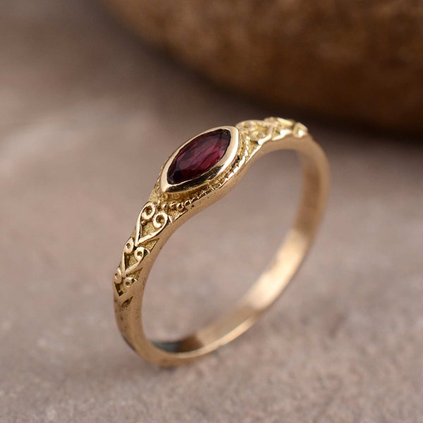 Natural garnet ring, gold filled ring, tiny ring, tacking ring,garnet jewelry,ring for women, delicate ring, thin band,Dainty Ring For Women