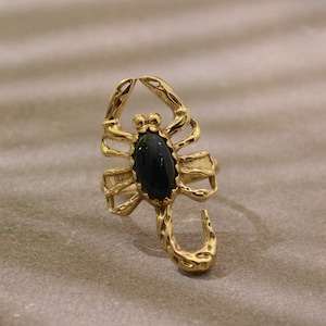 Black Onyx Scorpion Ring, Gold Zodiac Ring, Big Statement Rings For Women, Oval Gemstone Ring, Gift For Women, Handmade Ring