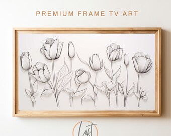 Samsung Frame TV Art, One Line Flower Art, Downloadable One Line Drawing, Neutral Art for TV, Minimalist Beige Art, Minimal Floral Boho Art