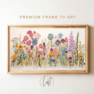Spring Frame TV Art Instant Download | Colorful Flowers for Spring | Wildflower Floral Embroidery Textured Art for TV Digital Download
