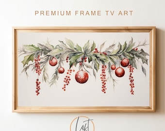 Christmas Garland Frame TV Art | Holiday Farmhouse Digital Decor
