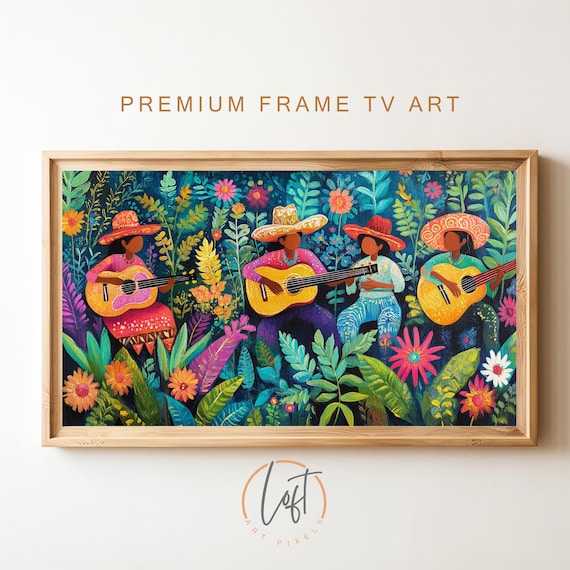 Vintage Mexican Mural Frame TV Art, Colorful Heritage Design