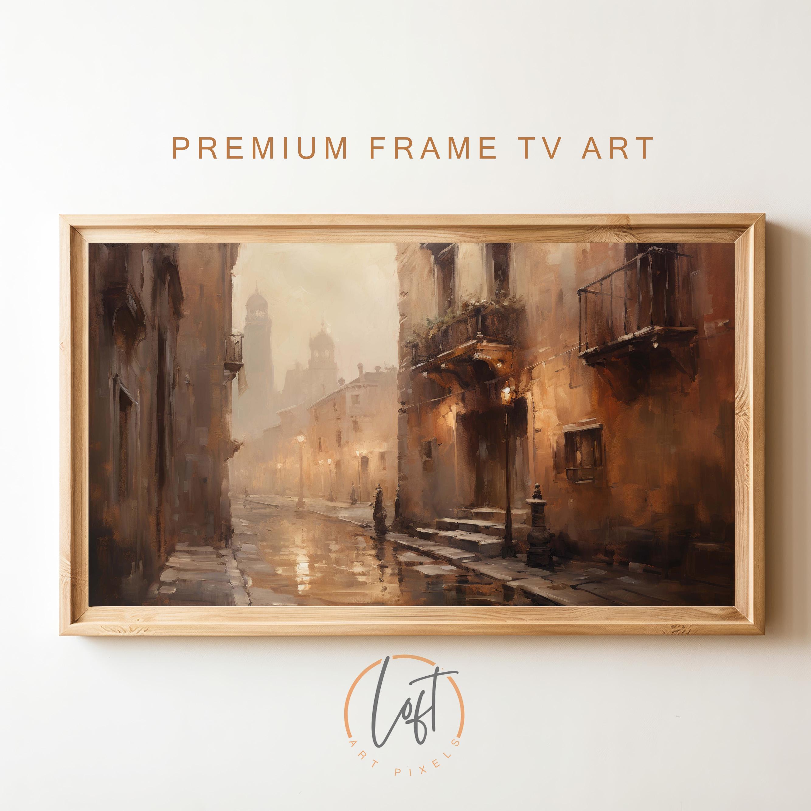 フレーム TV アート | ヴィンテージ ベニス運河絵画 | ニュートラル
