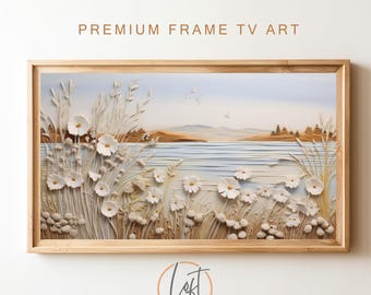 Coastal Wildflower Field Samsung Frame TV Art, Vintage Beach Floral (Digital Download)