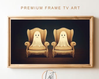 Arte de fantasmas de Halloween, escena espeluznante en la sala de estar, arte para TV enmarcada (descarga digital)