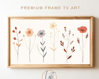 Arte para TV Samsung Frame, dibujo floral de una línea, minimalista beige (descarga digital)