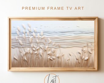 Quadro decorativo para TV Samsung Frame com tema de praia e vegetação marinha, decoração de parede costeira (download digital)