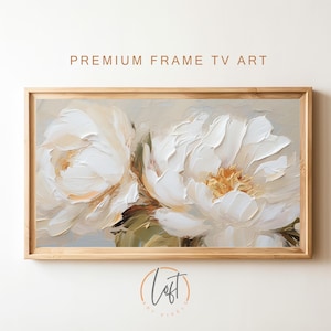 Frame TV Art Abstract Flower Painting, Textured 3D Wildflower Art, Floral Painting Digital Download, Frame TV Pastel Neutral Tones TV2309