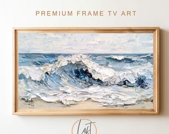 Frame TV Art Summer Abstract | Ocean Waves Seascape Instant Digital Download Beach Painting | Blue Cool Toned Textured Tv Coastal Art File