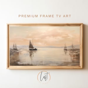 Neutral Samsung Frame TV Art | Abstract Coastal Vintage Painting Seascape | Digital Download