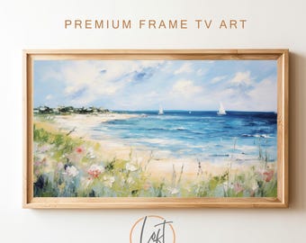 Küsten Strand Gemälde für Samsung Frame TV | Rustikale Seelandschafts-Kunst (Digitaler Download)