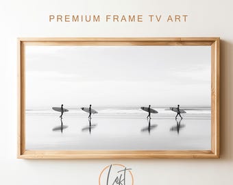 Samsung Frame TV Art, Black and White Art, Surfer Wall Art, Frame Art Tv, Beach Wall Art, Digital Download, Digital Art for Tv TV2347