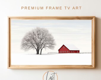 Winter Scheunenszene Rahmen TV Kunst | Rustikale Weihnachtsdekoration (Digitaler Download)
